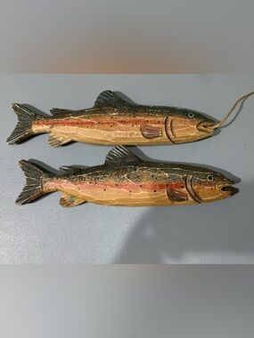 Handcrafted Wooden Trout Wall Decor - Brown and Green
